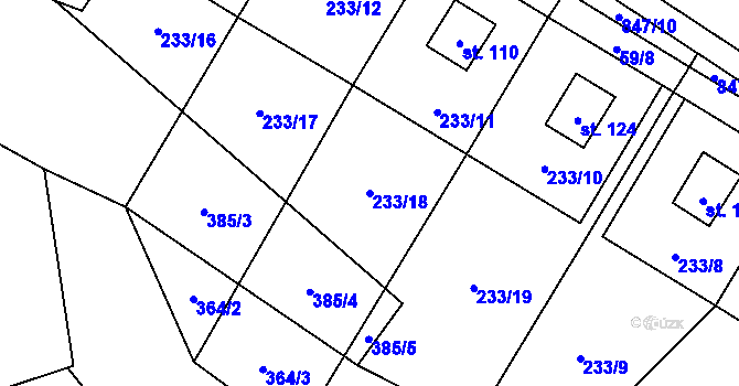 Parcela st. 233/18 v KÚ Petrušov, Katastrální mapa