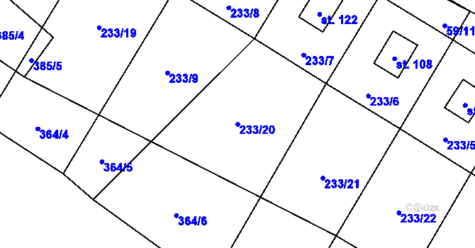 Parcela st. 233/20 v KÚ Petrušov, Katastrální mapa