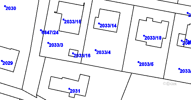 Parcela st. 2033/4 v KÚ Staré Město u Frýdku-Místku, Katastrální mapa