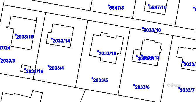 Parcela st. 2033/18 v KÚ Staré Město u Frýdku-Místku, Katastrální mapa