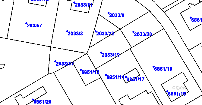 Parcela st. 2033/19 v KÚ Staré Město u Frýdku-Místku, Katastrální mapa