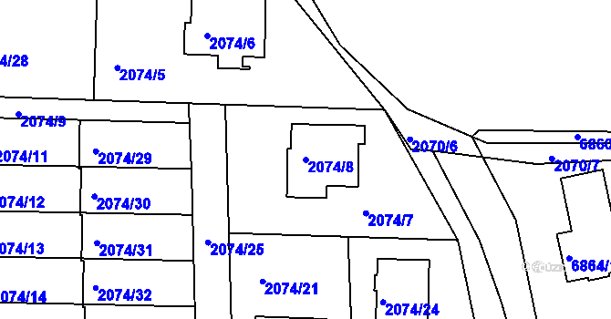 Parcela st. 2074/8 v KÚ Staré Město u Frýdku-Místku, Katastrální mapa