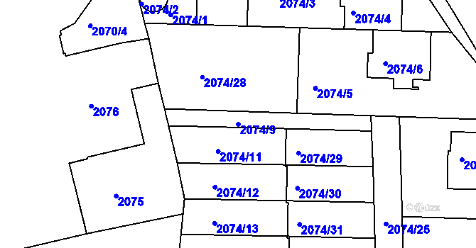 Parcela st. 2074/9 v KÚ Staré Město u Frýdku-Místku, Katastrální mapa