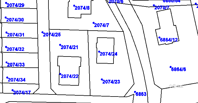 Parcela st. 2074/24 v KÚ Staré Město u Frýdku-Místku, Katastrální mapa