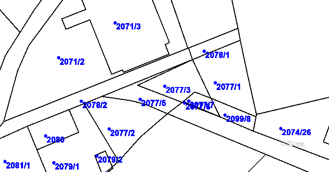 Parcela st. 2077/3 v KÚ Staré Město u Frýdku-Místku, Katastrální mapa