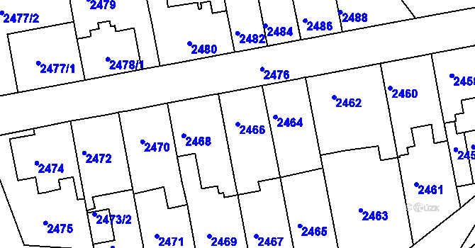 Parcela st. 2466 v KÚ Staré Město u Frýdku-Místku, Katastrální mapa