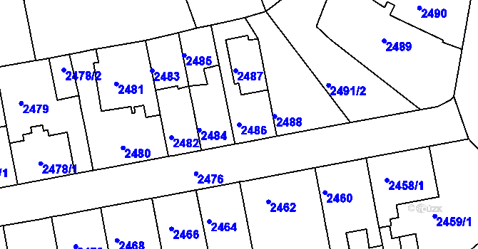 Parcela st. 2486 v KÚ Staré Město u Frýdku-Místku, Katastrální mapa