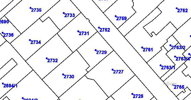 Parcela st. 2729 v KÚ Staré Město u Frýdku-Místku, Katastrální mapa