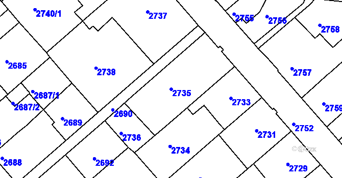 Parcela st. 2735 v KÚ Staré Město u Frýdku-Místku, Katastrální mapa