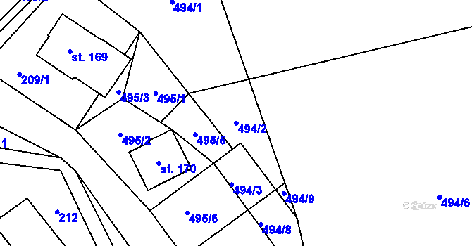 Parcela st. 494/2 v KÚ Velké Vrbno, Katastrální mapa