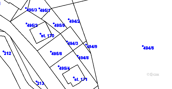 Parcela st. 494/9 v KÚ Velké Vrbno, Katastrální mapa