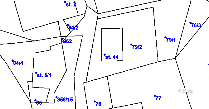 Parcela st. 44 v KÚ Pomezí pod Landštejnem, Katastrální mapa