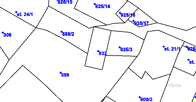 Parcela st. 932 v KÚ Vitíněves, Katastrální mapa