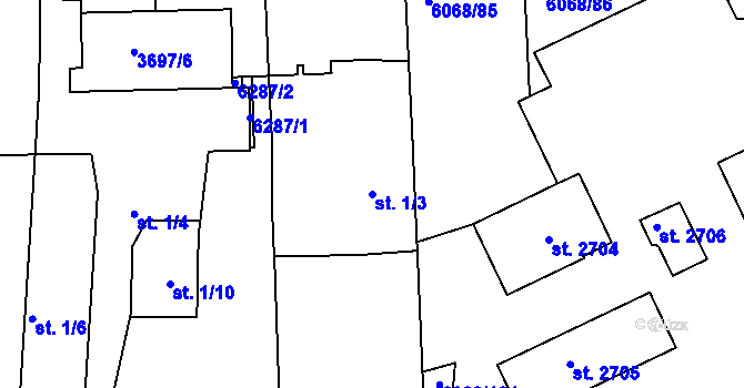 Parcela st. 1/3 v KÚ Staré Město u Uherského Hradiště, Katastrální mapa