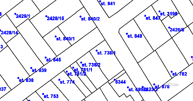 Parcela st. 738/1 v KÚ Staré Město u Uherského Hradiště, Katastrální mapa