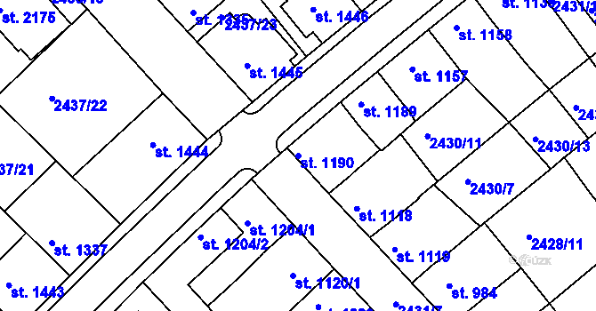 Parcela st. 1190 v KÚ Staré Město u Uherského Hradiště, Katastrální mapa