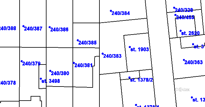 Parcela st. 240/383 v KÚ Staré Město u Uherského Hradiště, Katastrální mapa