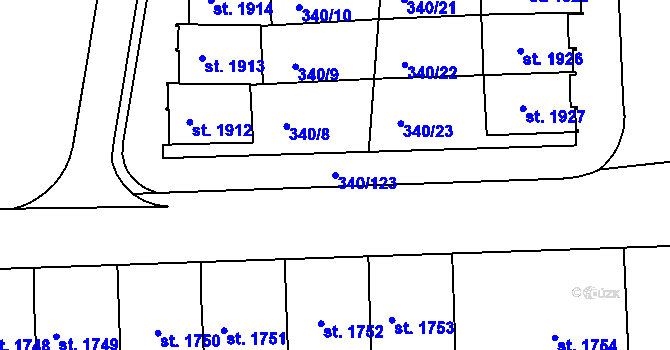 Parcela st. 340/123 v KÚ Staré Město u Uherského Hradiště, Katastrální mapa