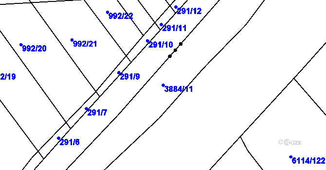 Parcela st. 3884/11 v KÚ Staré Město u Uherského Hradiště, Katastrální mapa