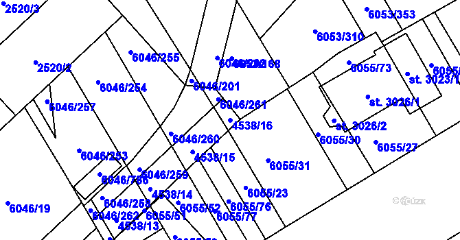 Parcela st. 4538/16 v KÚ Staré Město u Uherského Hradiště, Katastrální mapa