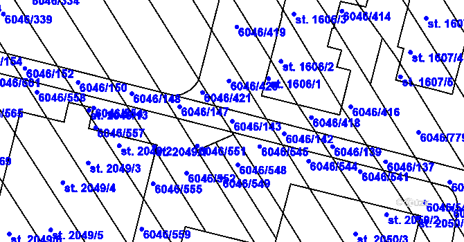 Parcela st. 6046/143 v KÚ Staré Město u Uherského Hradiště, Katastrální mapa