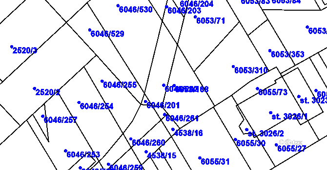 Parcela st. 6046/202 v KÚ Staré Město u Uherského Hradiště, Katastrální mapa