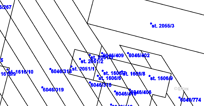 Parcela st. 6046/409 v KÚ Staré Město u Uherského Hradiště, Katastrální mapa