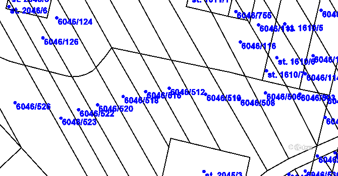 Parcela st. 6046/512 v KÚ Staré Město u Uherského Hradiště, Katastrální mapa