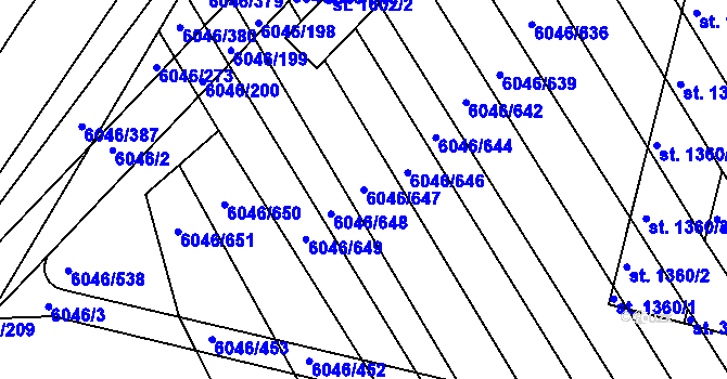 Parcela st. 6046/647 v KÚ Staré Město u Uherského Hradiště, Katastrální mapa