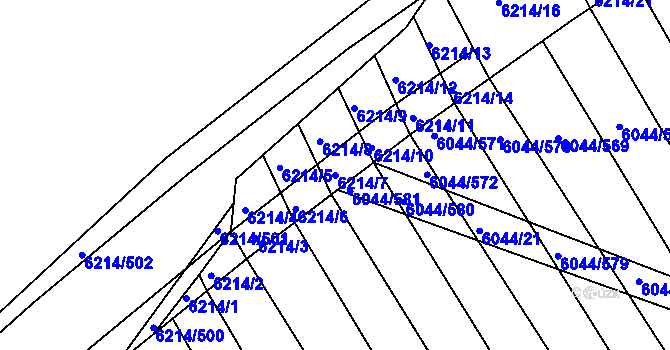 Parcela st. 6214/7 v KÚ Staré Město u Uherského Hradiště, Katastrální mapa