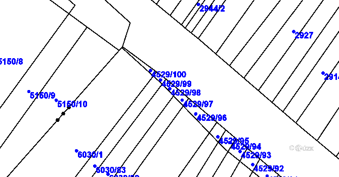 Parcela st. 4529/98 v KÚ Staré Město u Uherského Hradiště, Katastrální mapa