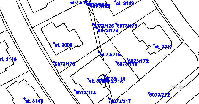 Parcela st. 6073/216 v KÚ Staré Město u Uherského Hradiště, Katastrální mapa