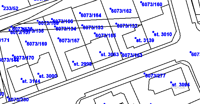 Parcela st. 3063 v KÚ Staré Město u Uherského Hradiště, Katastrální mapa