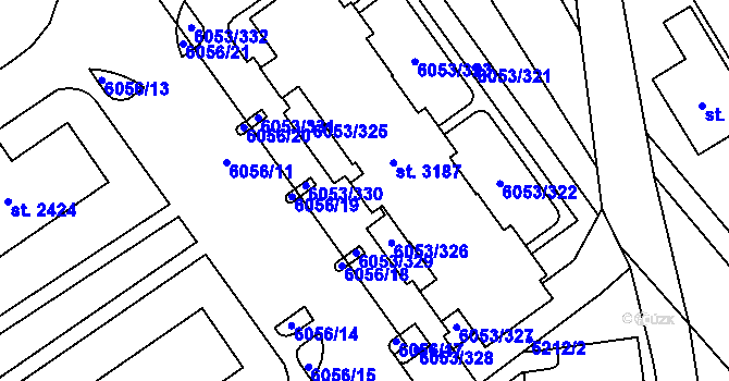 Parcela st. 6053/334 v KÚ Staré Město u Uherského Hradiště, Katastrální mapa
