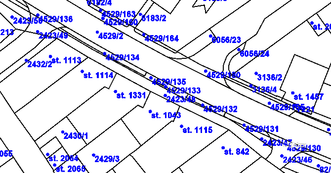 Parcela st. 4529/133 v KÚ Staré Město u Uherského Hradiště, Katastrální mapa