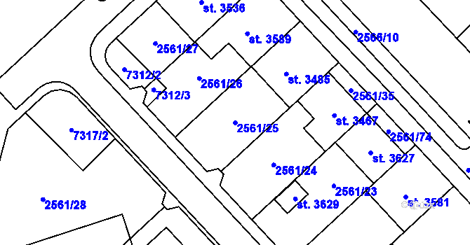 Parcela st. 2561/25 v KÚ Staré Město u Uherského Hradiště, Katastrální mapa