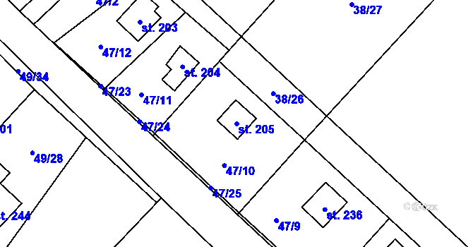 Parcela st. 205 v KÚ Staré Ransko, Katastrální mapa