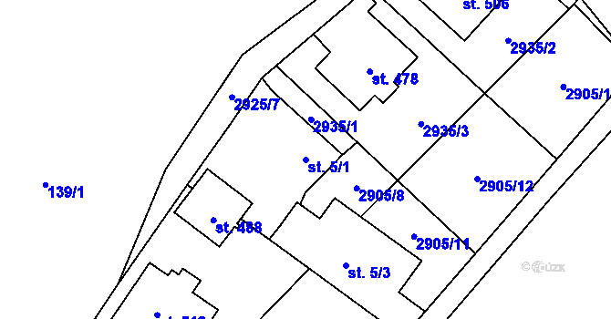 Parcela st. 5/1 v KÚ Staré Sedliště, Katastrální mapa
