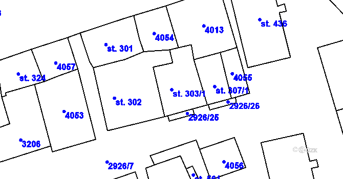 Parcela st. 303/1 v KÚ Staré Sedliště, Katastrální mapa