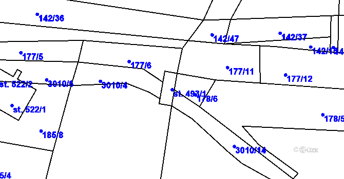 Parcela st. 493/1 v KÚ Staré Sedliště, Katastrální mapa