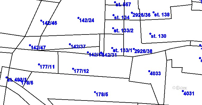 Parcela st. 142/31 v KÚ Staré Sedliště, Katastrální mapa