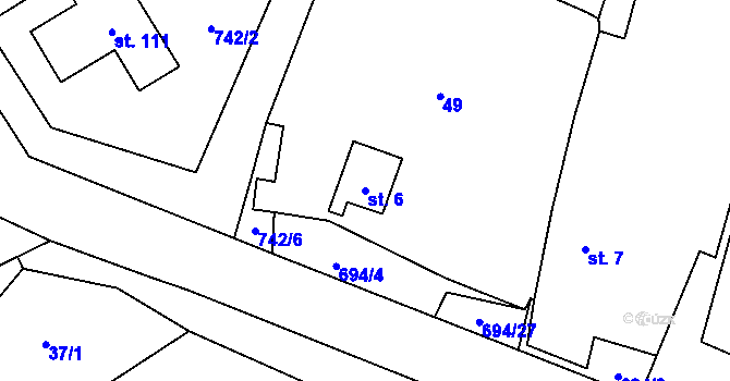 Parcela st. 6 v KÚ Úšava, Katastrální mapa