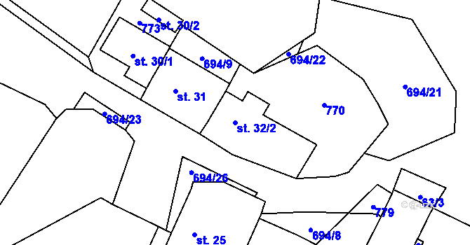 Parcela st. 32/2 v KÚ Úšava, Katastrální mapa