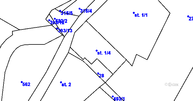 Parcela st. 1/4 v KÚ Beroun u Starého Sedla, Katastrální mapa