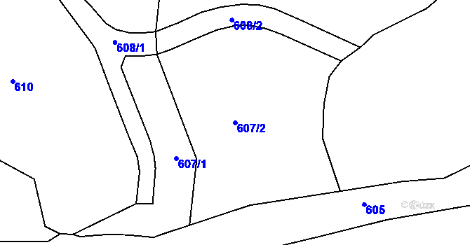 Parcela st. 607/2 v KÚ Beroun u Starého Sedla, Katastrální mapa
