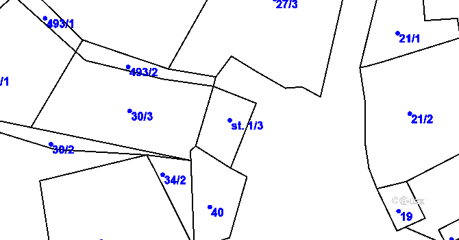 Parcela st. 1/3 v KÚ Beroun u Starého Sedla, Katastrální mapa