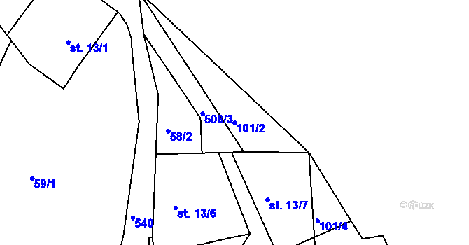 Parcela st. 101/2 v KÚ Beroun u Starého Sedla, Katastrální mapa
