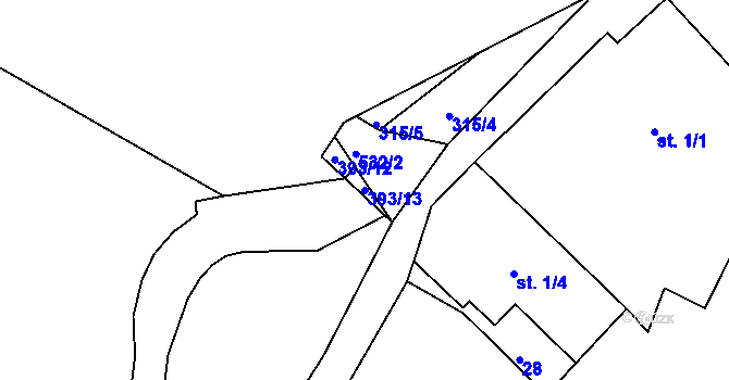 Parcela st. 393/13 v KÚ Beroun u Starého Sedla, Katastrální mapa