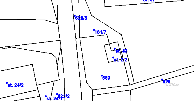 Parcela st. 2/2 v KÚ Staré Sedlo u Teplé, Katastrální mapa