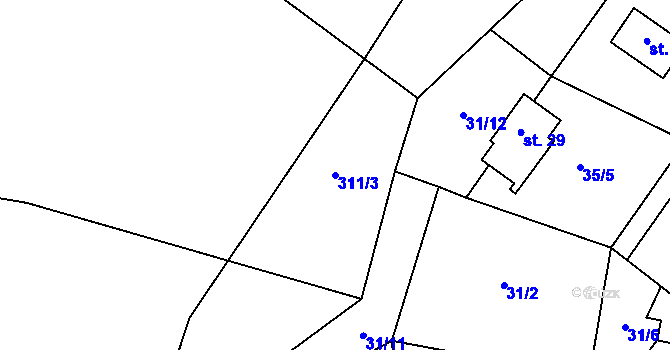 Parcela st. 311/3 v KÚ Zahrádka u Starého Sedla, Katastrální mapa
